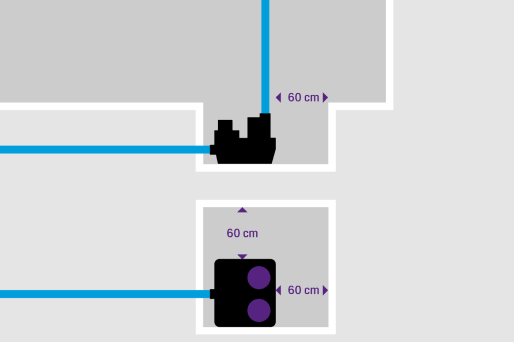 Dans le puisard de la pompe, un espace de travail d'au moins 60 cm de largeur et de hauteur doit être disponible. Dans le puisard de la pompe, il faut prévoir un espace de travail d'au moins 60 cm de largeur et de hauteur.