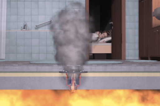 Photo montrant la propagation de la fumée dans l'appartement, sans système de protection contre l'incendie en écoulement Photo montrant la propagation de la fumée dans l'appartement, sans système de protection contre l'incendie en écoulement