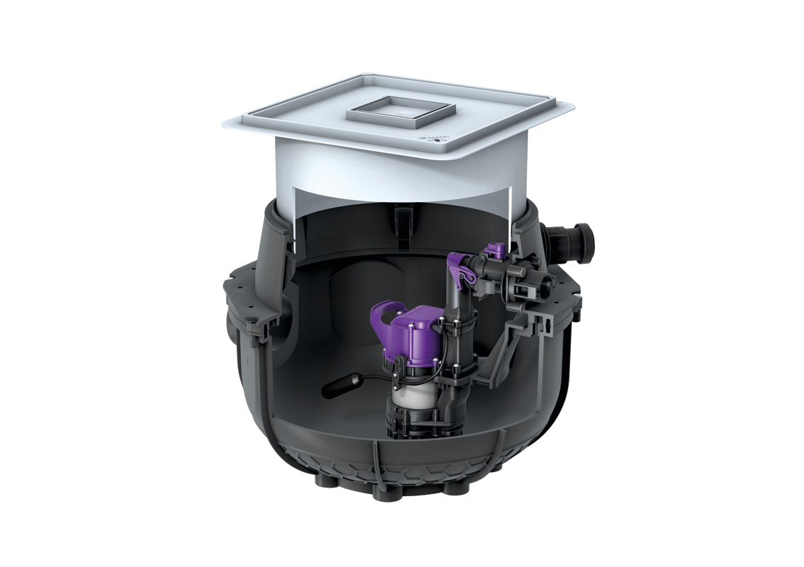 Hebeanlage Aqualift S Compact Mono, zum Einbau in die Bodenplatte, befliesbar