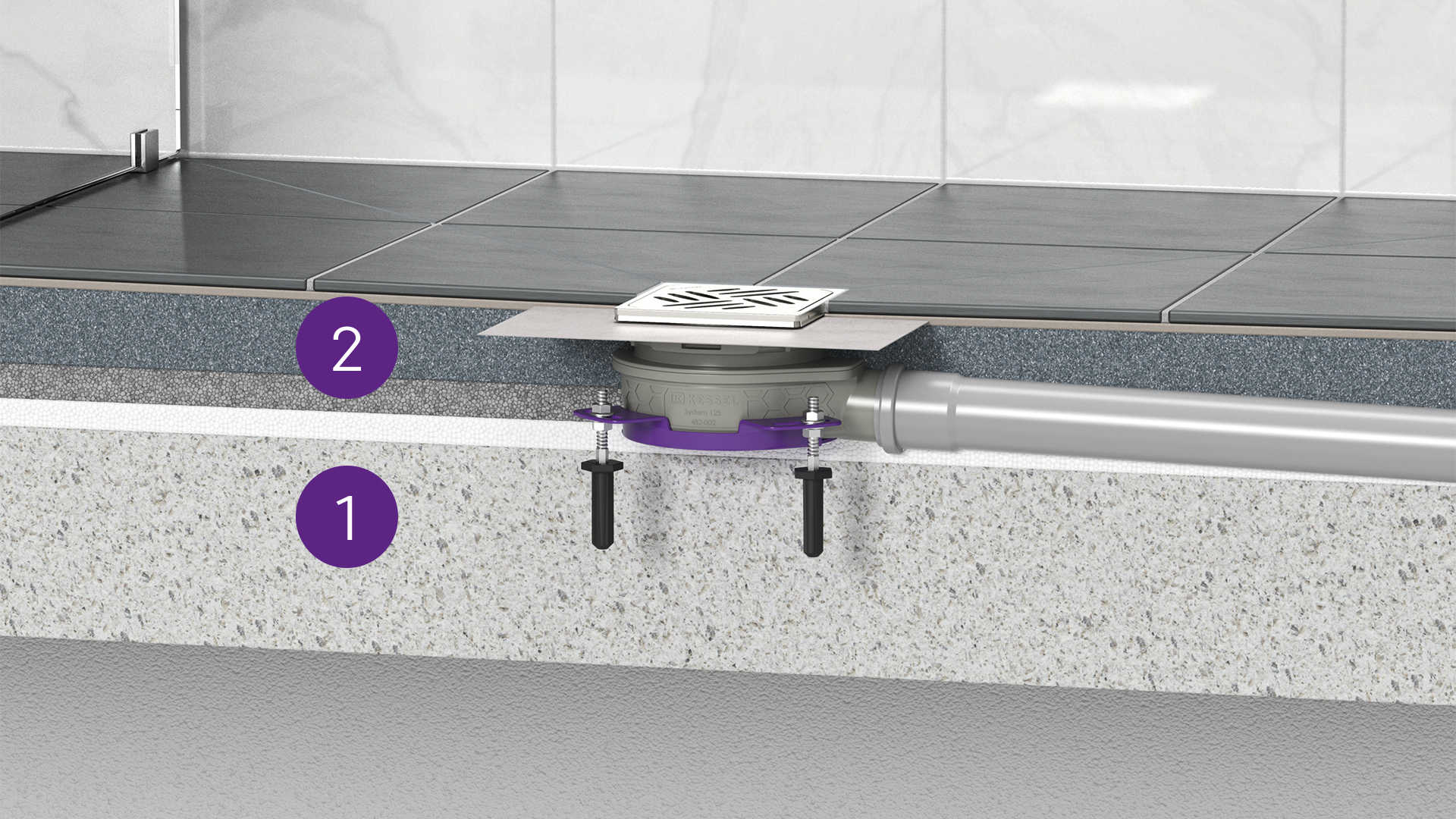 Exemple d'installation d'un siphon de salle d'eau : « L'ultraplat » dans une douche