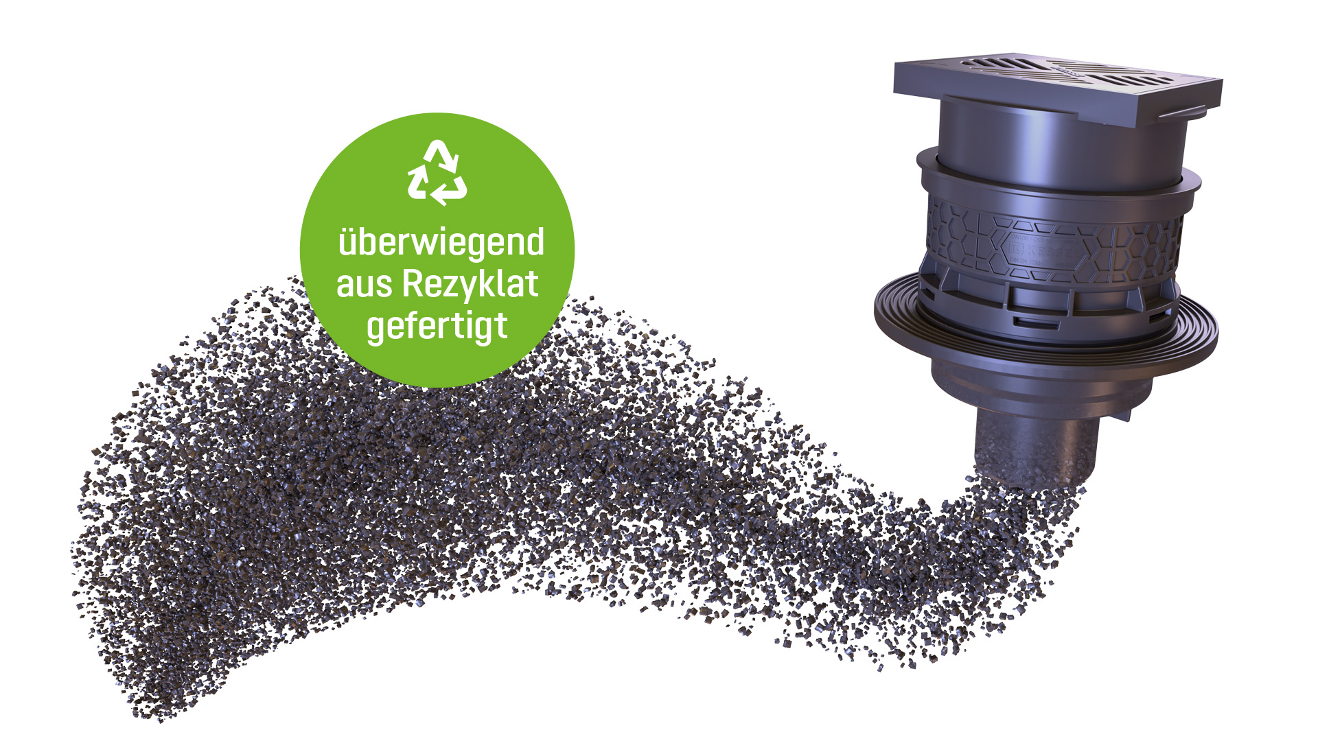 [Translate to Deutsch (CH):] Kellerablauf zum überwiegenden Teil aus recyceltem Material gefertigt.