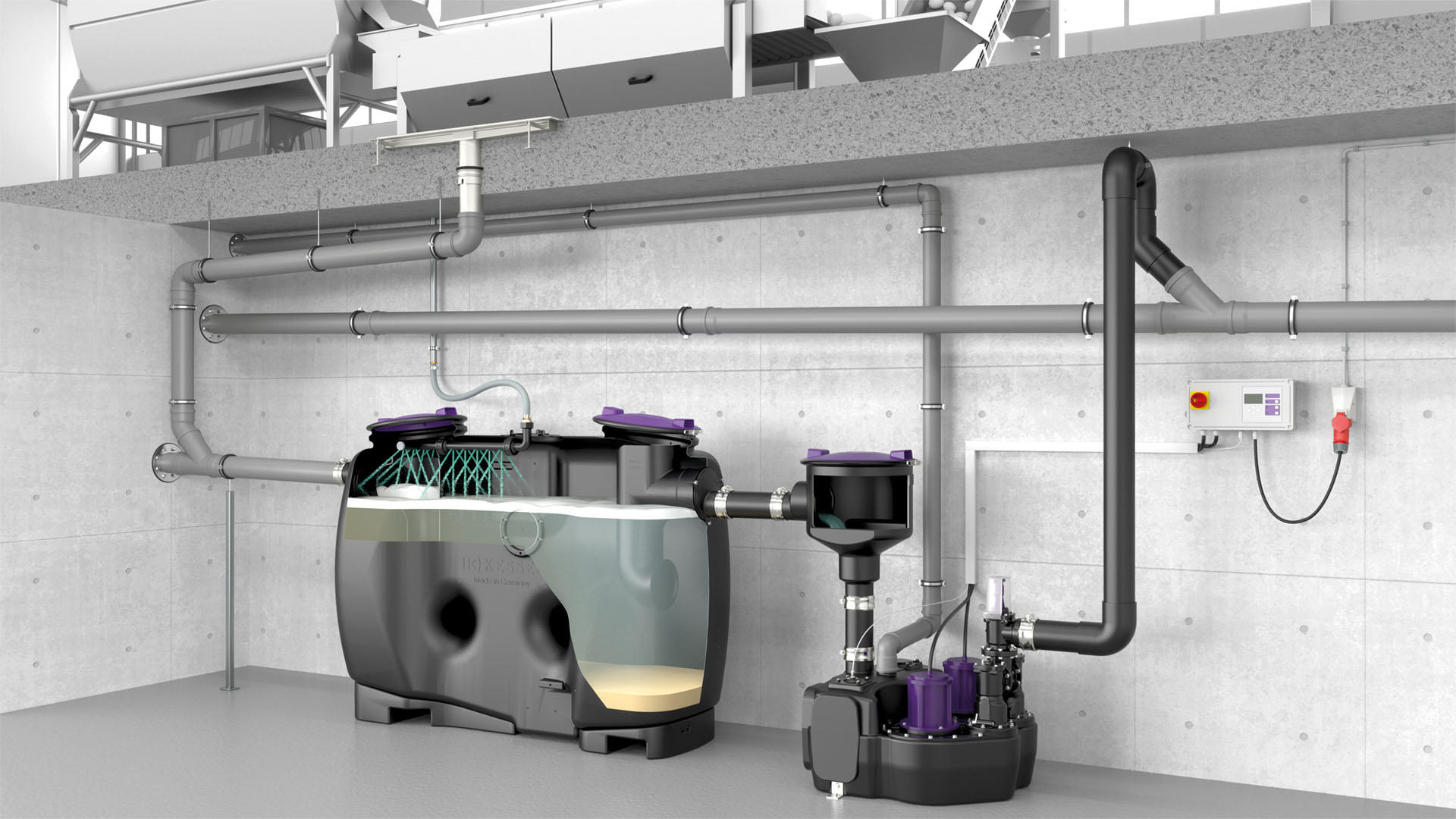 Exemple d'installation d'un séparateur à fécule Séparateur à fécule situé dans la cave d'une entreprise agroalimentaire