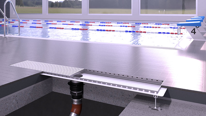 Edelstahlrinne in Schwimmbädern Edelstahlrinne in Schwimmbädern