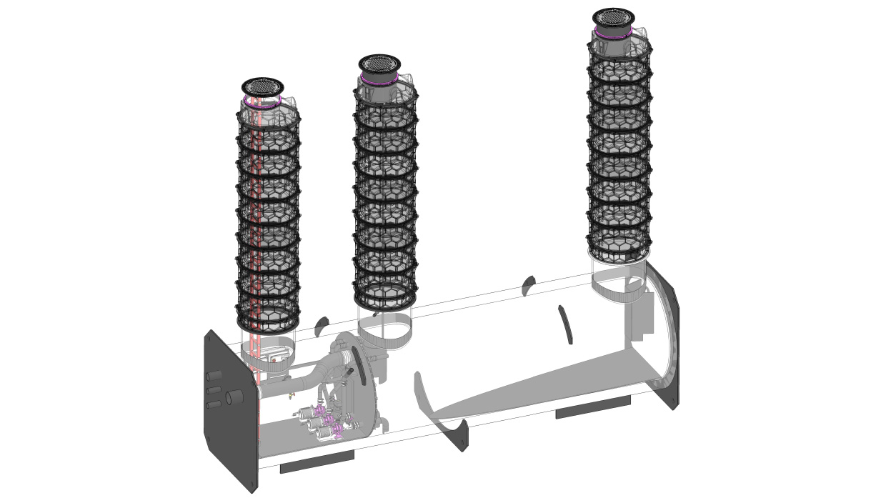 Plan technique d'un séparateur à graisses dans un tube enroulé avec local technique, pour une installation enterrée en profondeur