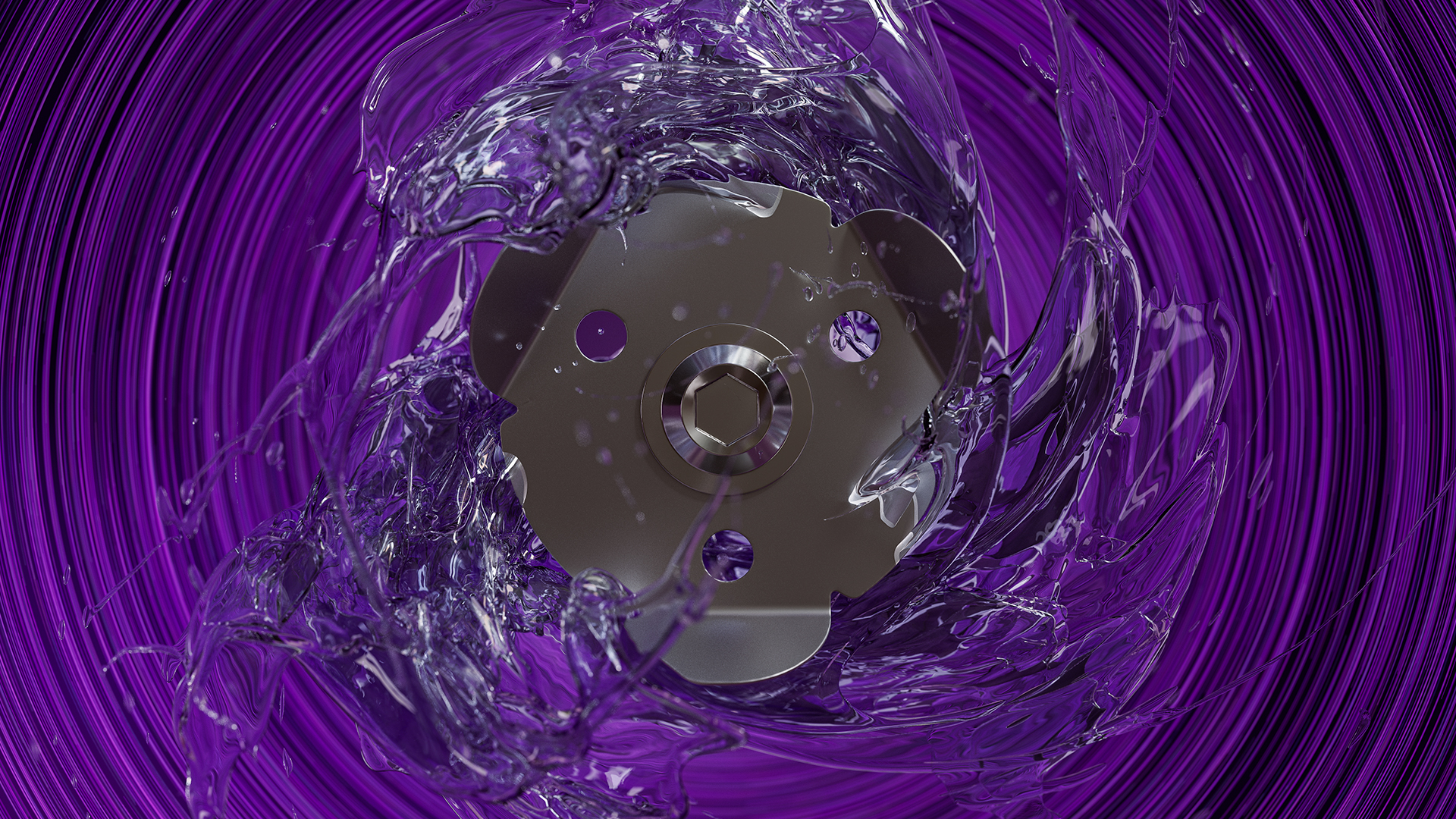 Messerscharfes Schneidwerk Schneidwerk einer Kleinhebeanlage mit rotierendem Wasser.