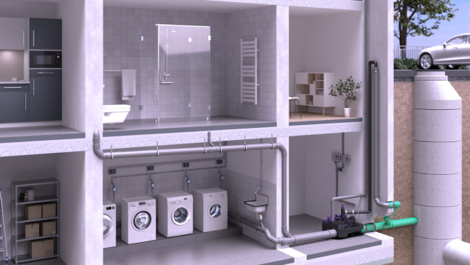 Exemple d'installation <em>de l'Ecolift L</em> dans un immeuble collectif Exemple d'installation <em>de l'Ecolift L</em> dans un immeuble collectif