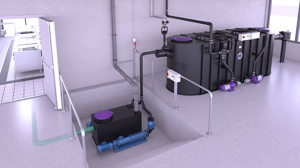 Einbaubeispiel Fettabscheider mit  Schneckenpumpe