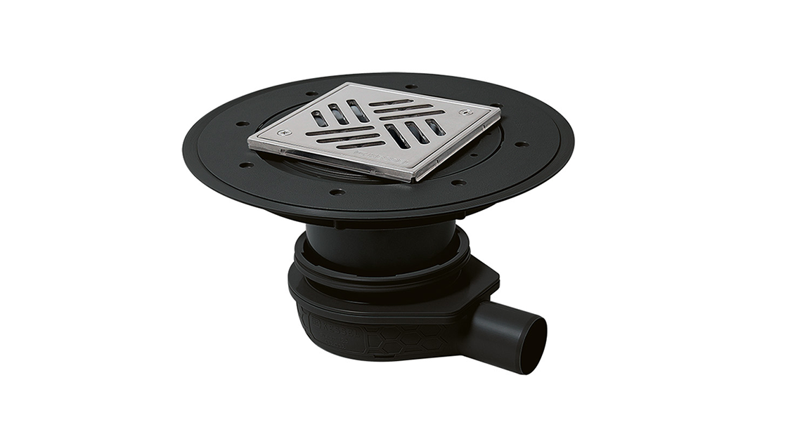Siphon de salle d’eau L‘Ultra plat 79, DN 50 avec rehausse Variofix et grille Siphon de salle d’eau L‘Ultra plat 79, DN 50 avec rehausse Variofix et grille