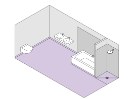Salle de bains avec baignoire sans douche et douche à l'italienne sans paroi. Salle de bains avec baignoire sans douche et douche à l'italienne sans paroi.