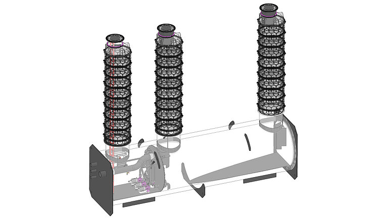 Plan technique d'un séparateur à graisses dans un tube enroulé avec local technique, pour une installation enterrée en profondeur Plan technique d'un séparateur à graisses dans un tube enroulé avec local technique, pour une installation enterrée en profondeur