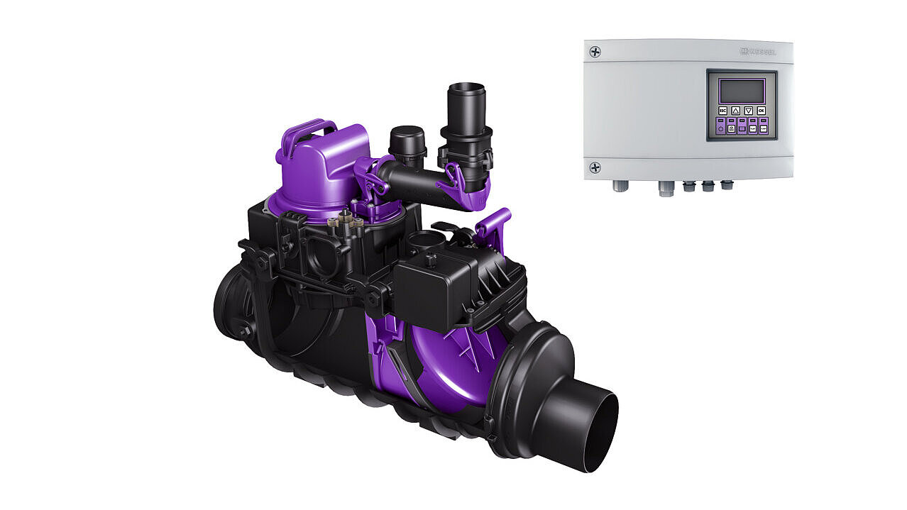 Hybrid-Hebeanlage Ecolift zum Einbau in die freiliegende Abwasserleitung